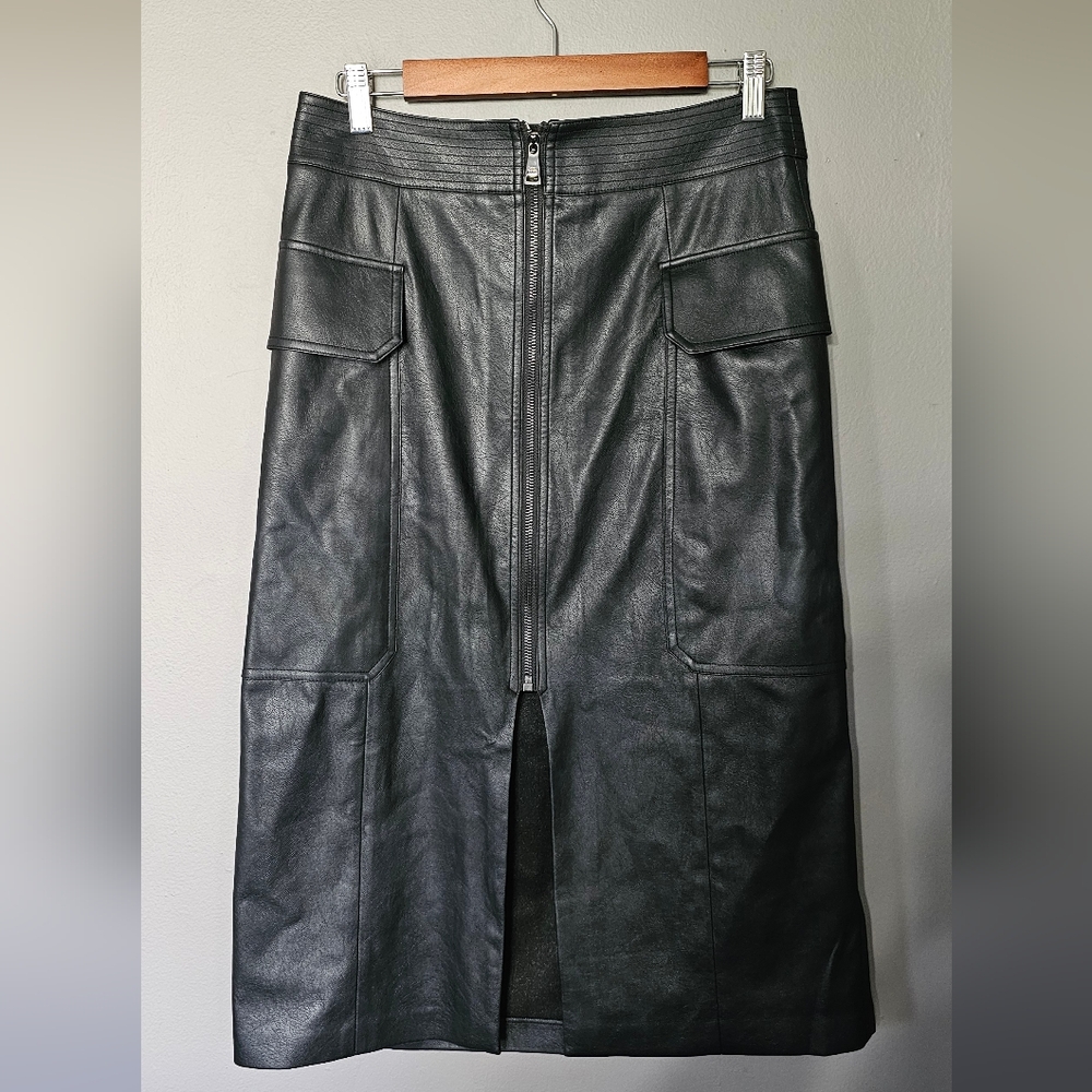 Ted Baker Dayllaa Black Faux Leather Utility Pencil Skirt Front Zip Womens Sz 3